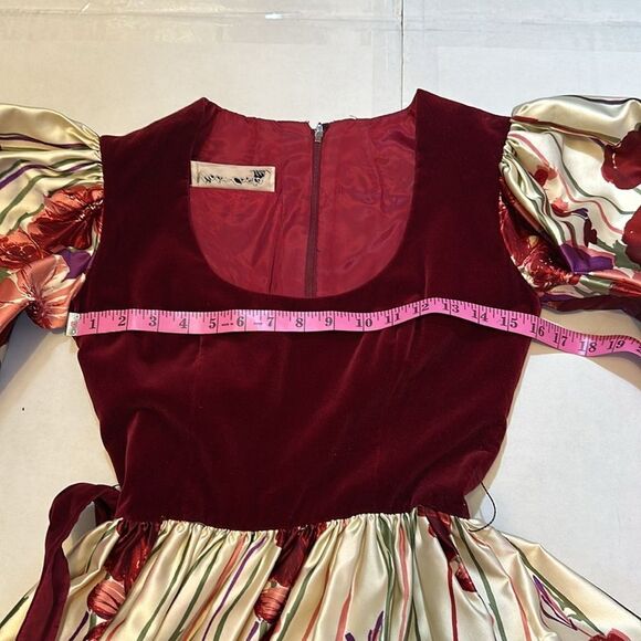 Vintage Victor Costa velvet satin floral dress with side pocket size 8 - Picture 14 of 17